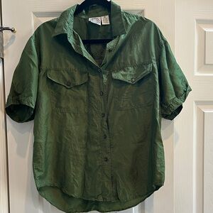 100 percent silk Green Button-Up Shirt